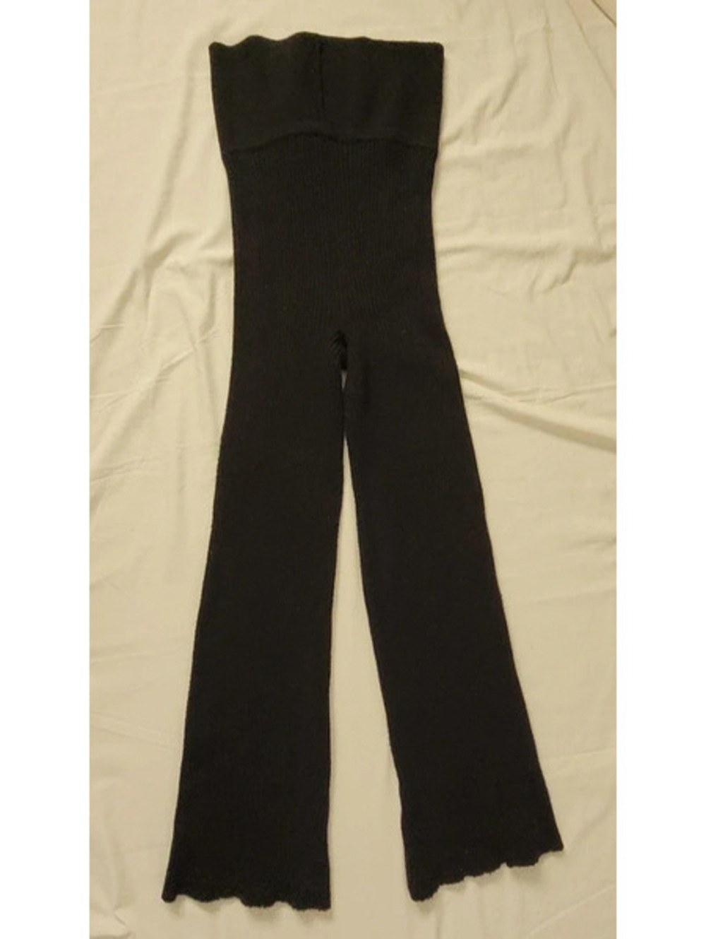 Double Zero Women's Large Black High Waist Ribbed Knit Wide Leg Pants